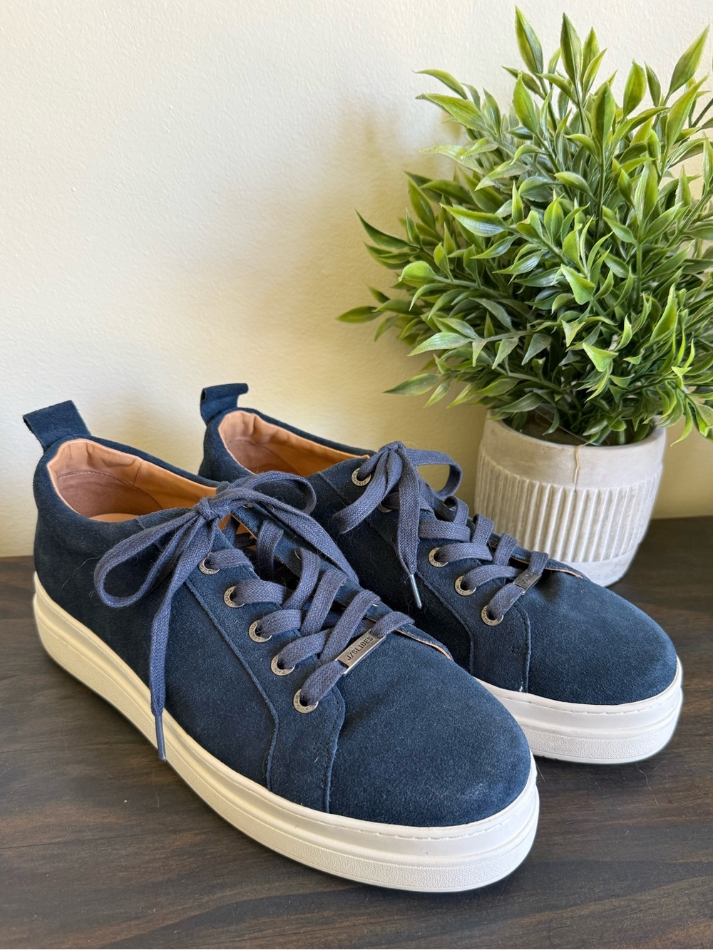 J/SLIDES Navy Suede Platform Sneakers with White Sole